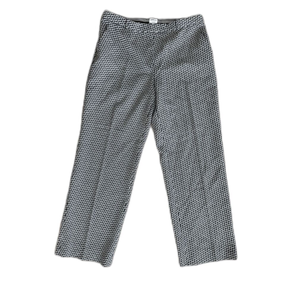 Armani Collezioni ZigZag Pattern Straight Leg Trousers Pants Black White size 12